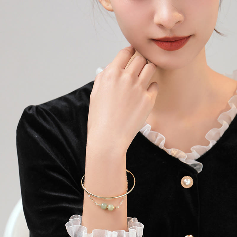 Buddha Stones Copper Plated Gold Hetian Jade Bead Luck Double Layer Bracelet Bangle Bracelet Bangle BS 13