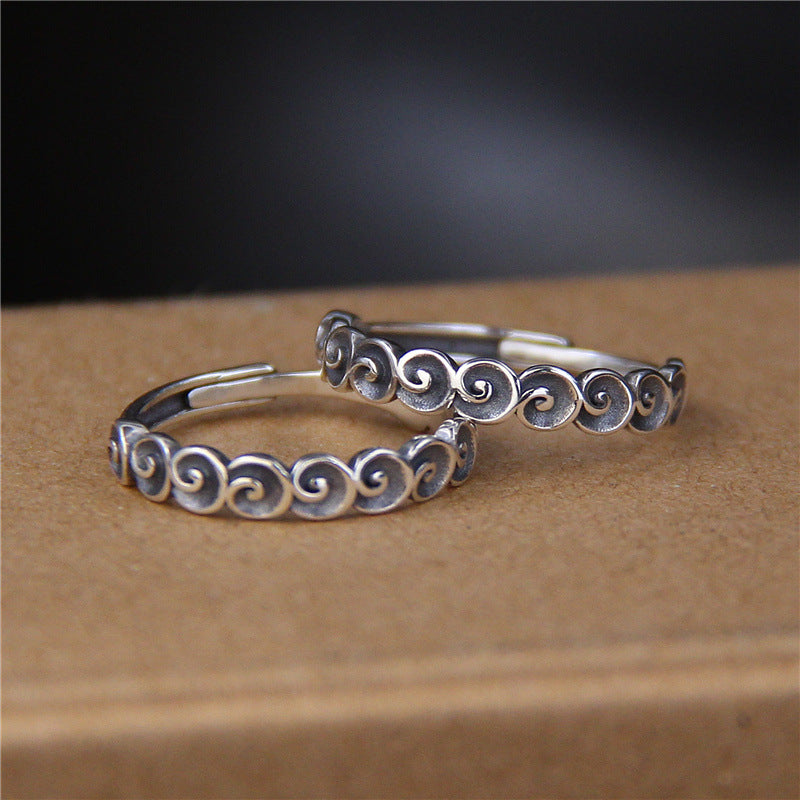 Buddha Stones 925 Sterling Silver Auspicious Clouds Engraved Ring Ring BS 2