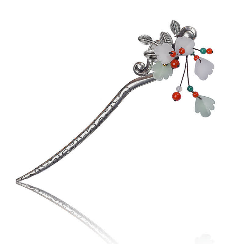 Buddha Stones Red Agate Flower Leaf Calm Confidence Tassel Hairpin Hairpin BS 6
