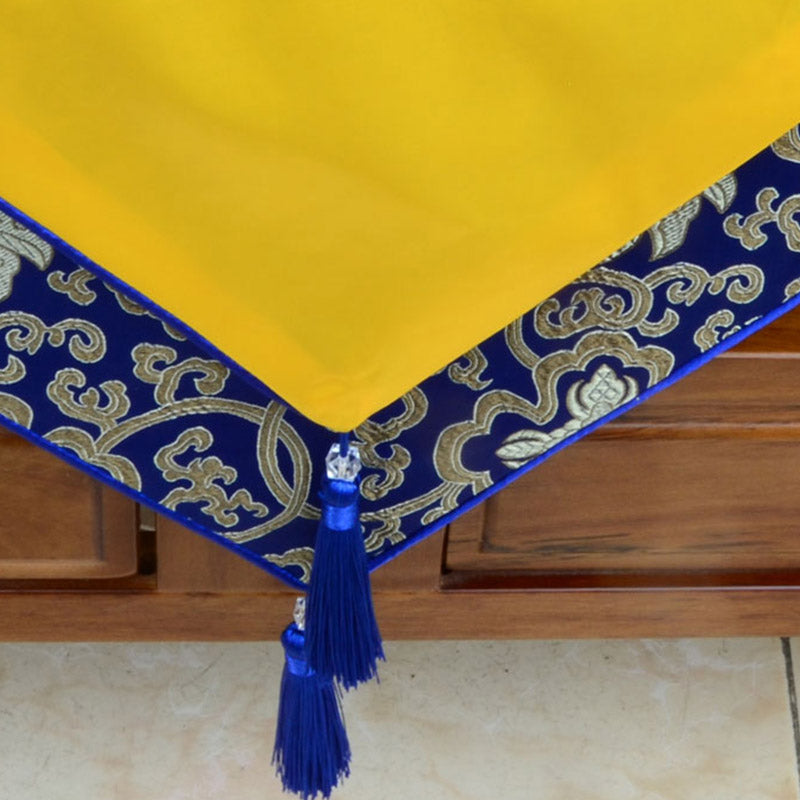 Buddha Stones Prayer Altar Flower Vajra Dragon Pattern Tibetan Auspicious Symbols Tassels Jacquard Table Runner Prayer Altar BS 6