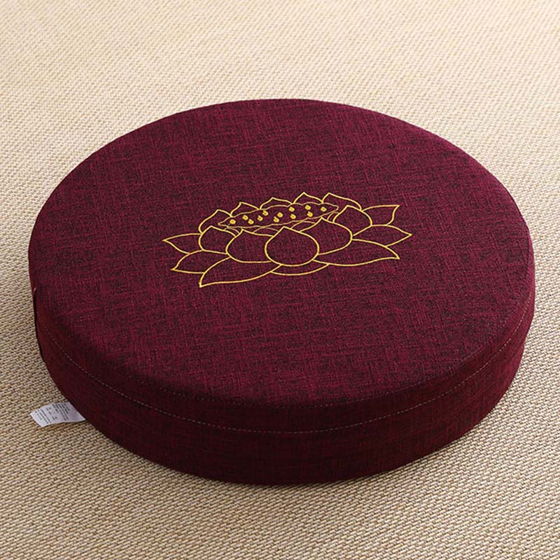 Buddha Stones Lotus Embroidery Cotton Linen Meditation Seat Cushion Decorations BS Soft 40cm*10cm Maroon