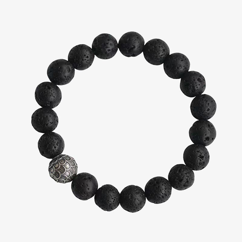 Buddha Stones Lava Rock Fish Scales Bead Healing Bracelet Bracelet BS 7