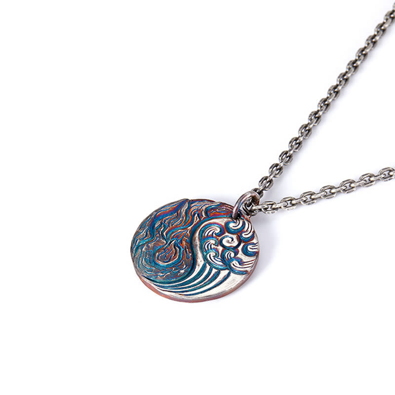 Buddha Stones 990 Sterling Silver Yin Yang Water and Fire Balance Necklace Pendant Necklaces & Pendants BS 6