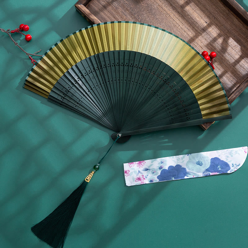 Buddha Stones Gradient Handheld Silk Bamboo Folding Fan