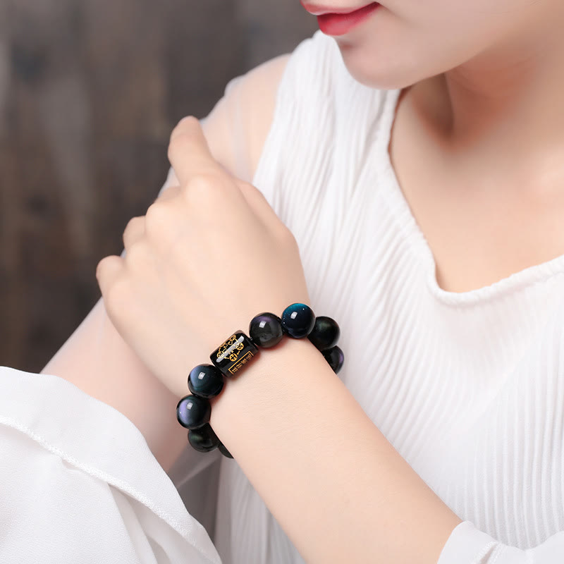 Buddha Stones "Sending Balance and Protection" Rainbow Obsidian Bracelet Includes Gift Message Card - image 11