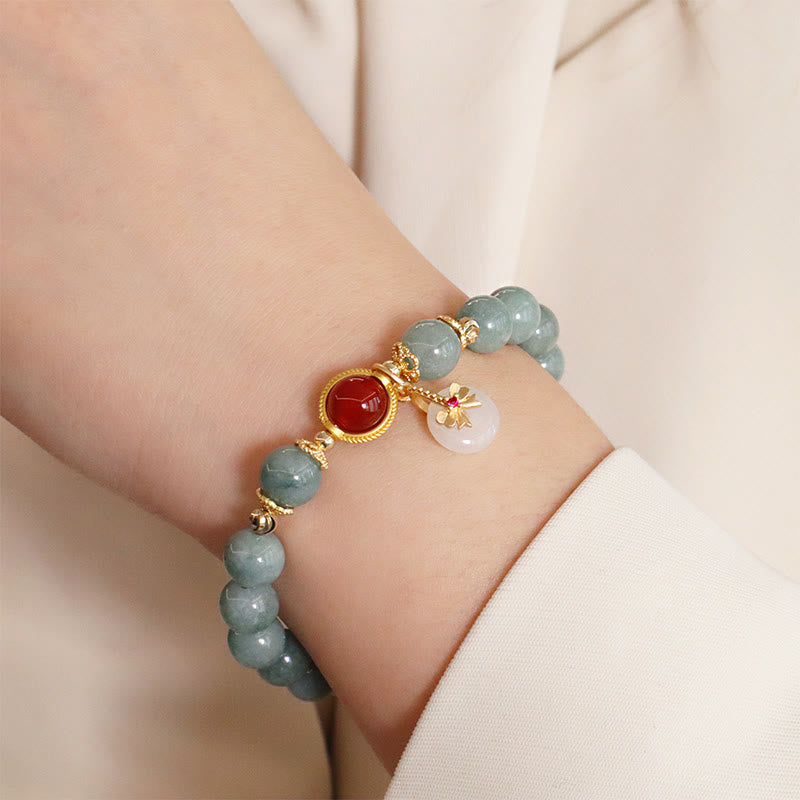 Buddha Stones Natural Jade Red Agate Pearl Bow Tie Luck Bracelet Bracelet BS 5