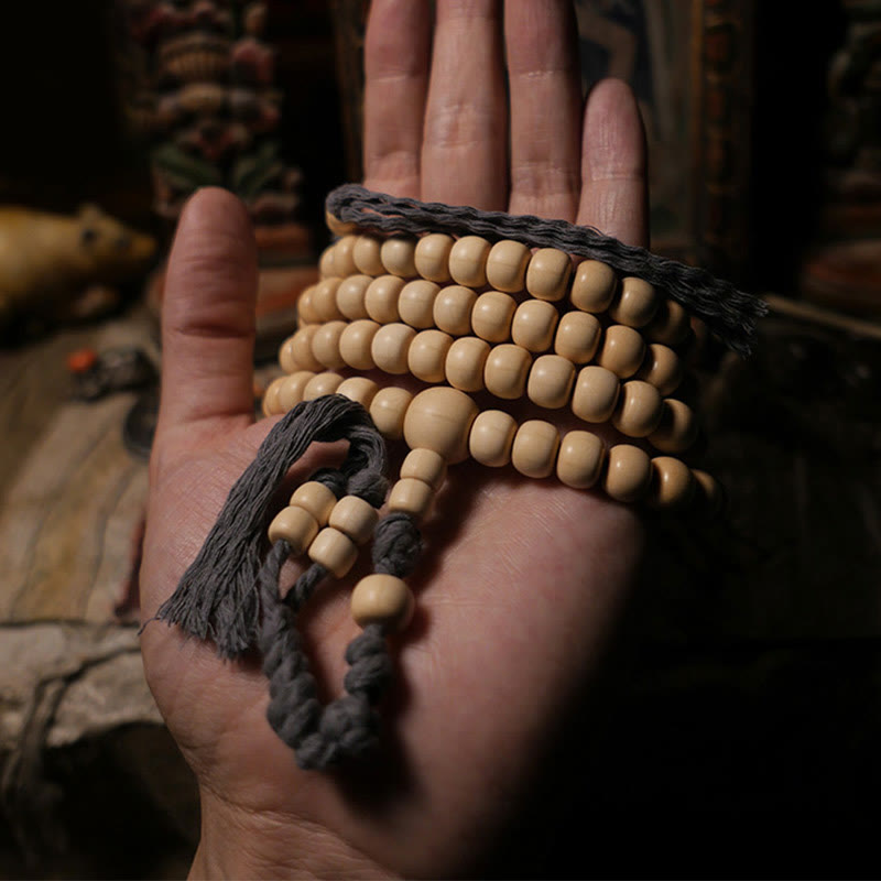 Buddha Stones 108 Mala Beads Abelia Biflora Wood Warding Off Evil Spirits Wrist Mala Mala Bracelet BS 9