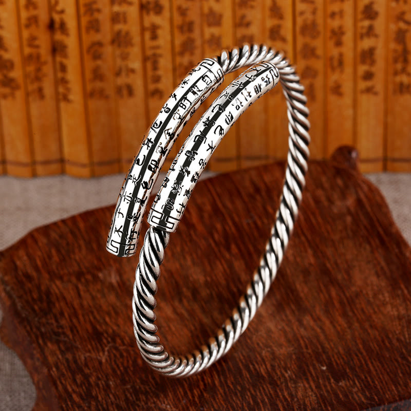 Buddha Stones Retro Heart Sutra Twisted Design Pattern Balance Bracelet Bangle Bracelet Bangle BS 1