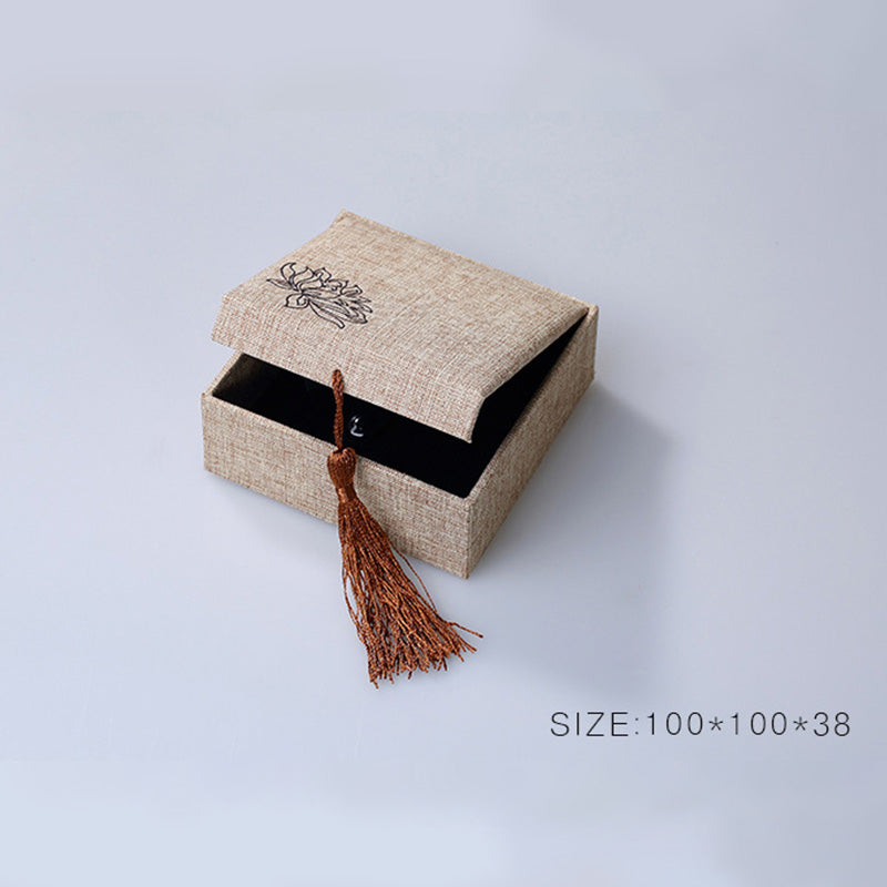 Buddha Stones Lotus Pattern Jewelry Storage Box Gift Box Tassels Decorations BS 9