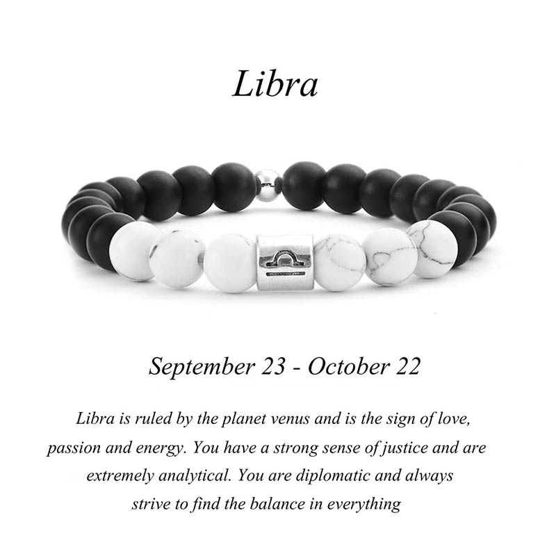 Buddha Stones 12 Constellations of the Zodiac Natural Frosted Stone White Turquoise Bead Fortune Bracelet Bracelet BS Libra