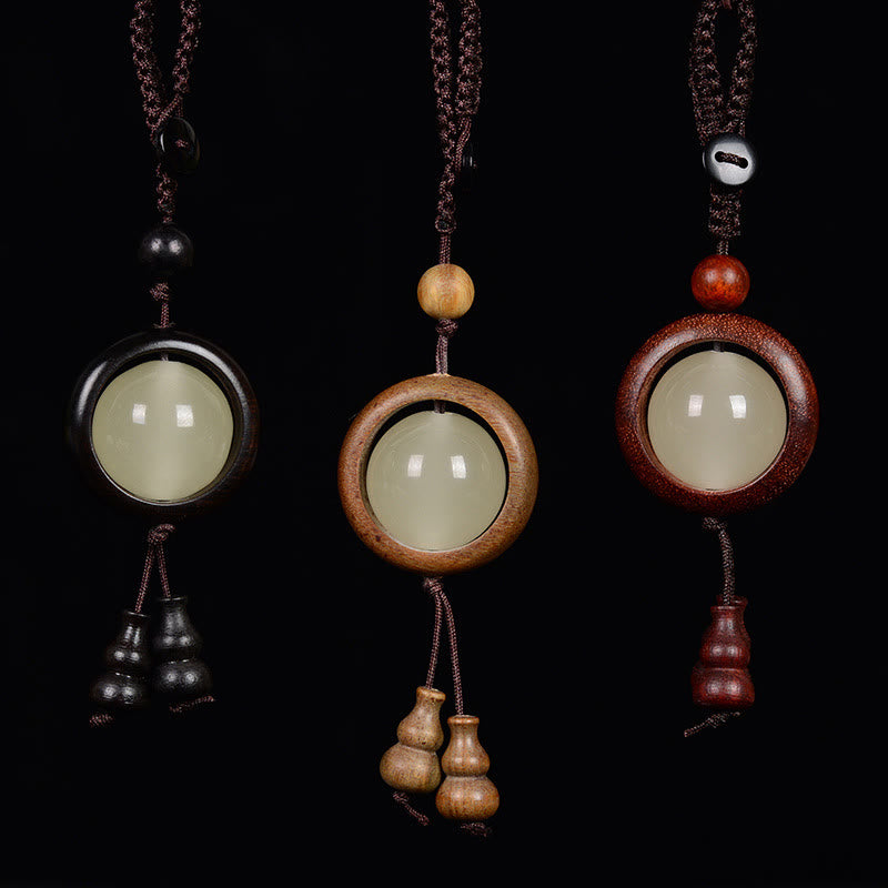 Foviel Red Sandalwood Ebony Wood Green Sandalwood Luminous Lucky Bead Gourd Peace Key Chain