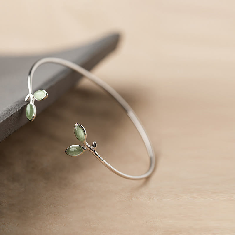 Foviel Leaf Pattern Cat Eye Support Cuff Bracelet Bangle