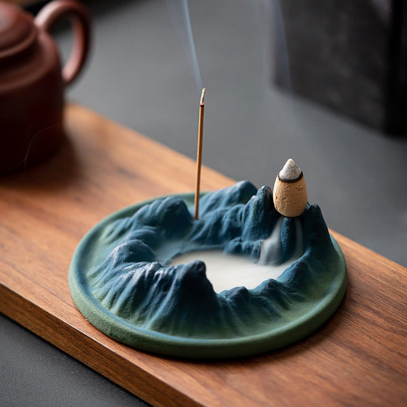 Buddha Stones Creative Mountain River Ceramic Healing Backflow Incense Burner Incense Burner BS Mountains And River