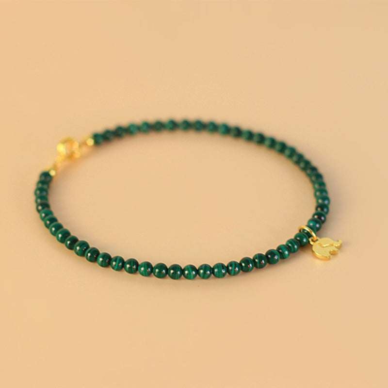 Buddha Stones Natural Malachite Elephant Anti-Anxiety Charm Bracelet Bracelet BS 12