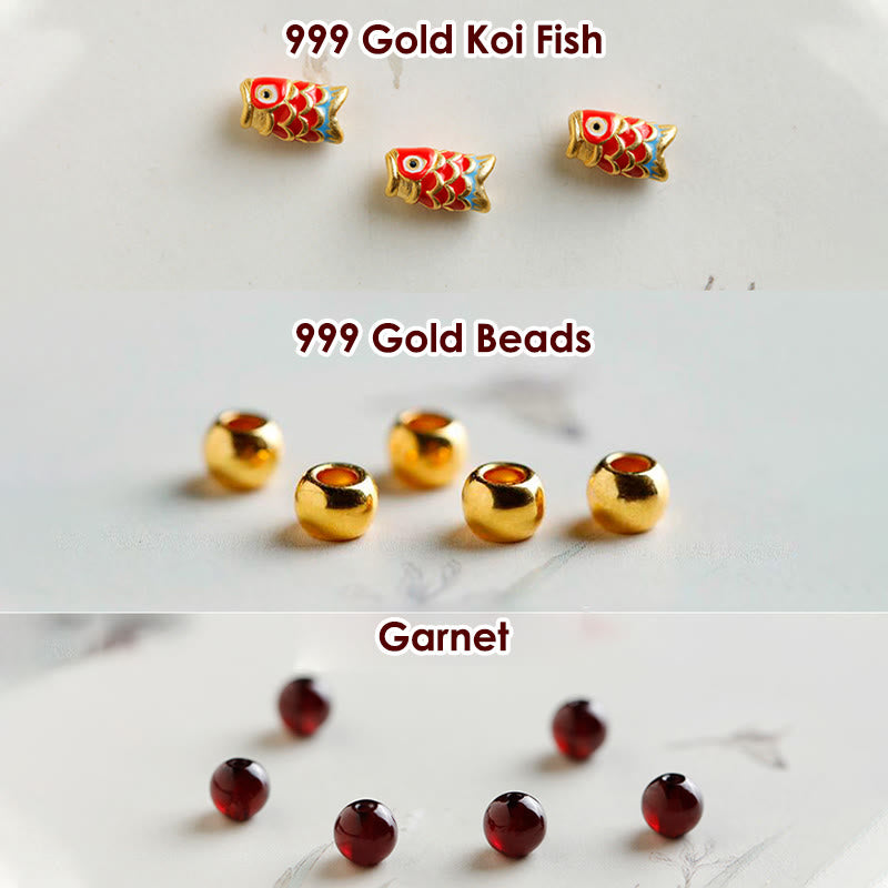 Buddha Stones 999 Gold Koi Fish Natural Garnet Protection Bracelet Bracelet BS 7
