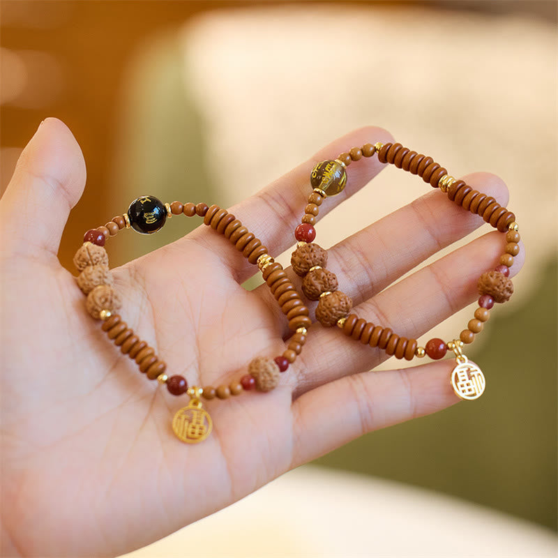 Buddha Stones Tibetan Bodhi Seed Black Onyx Smoky Quartz Om Mani Padme Hum Fu Character Wealth Bracelet Bracelet BS main
