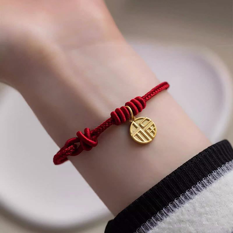 Buddha Stones Handmade Eight Thread Peace Knot Fu Character Charm Luck Happiness Red Rope Bracelet Bracelet BS 4