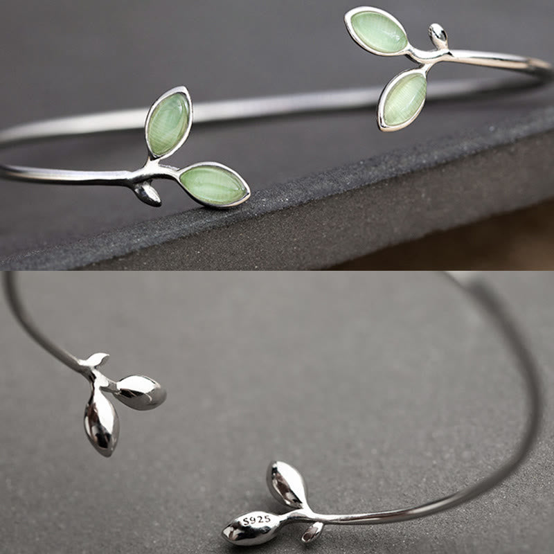 Foviel Leaf Pattern Cat Eye Support Cuff Bracelet Bangle