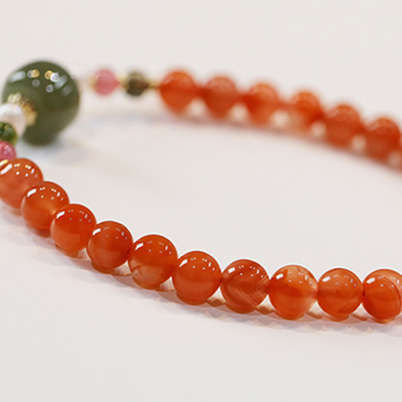 Buddha Stones Natural Red Agate Hetian Jade Bead Confidence Calm Bracelet Bracelet BS 5