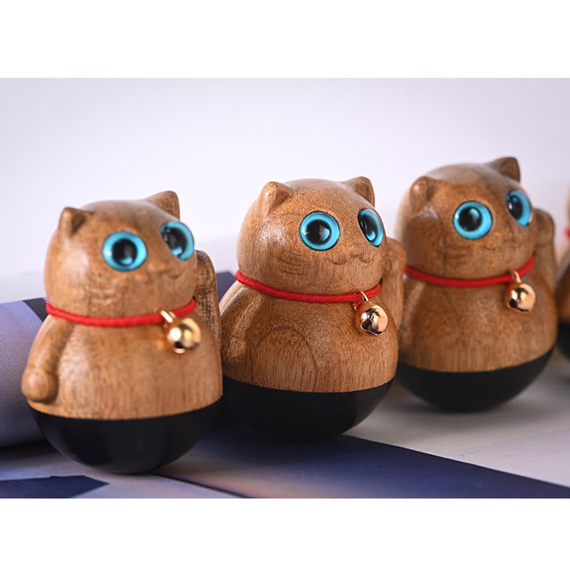 Buddha Stones Mini Lucky Cat Kitten Phoebe Zhennan Wood Blessing Decoration Decorations BS 18