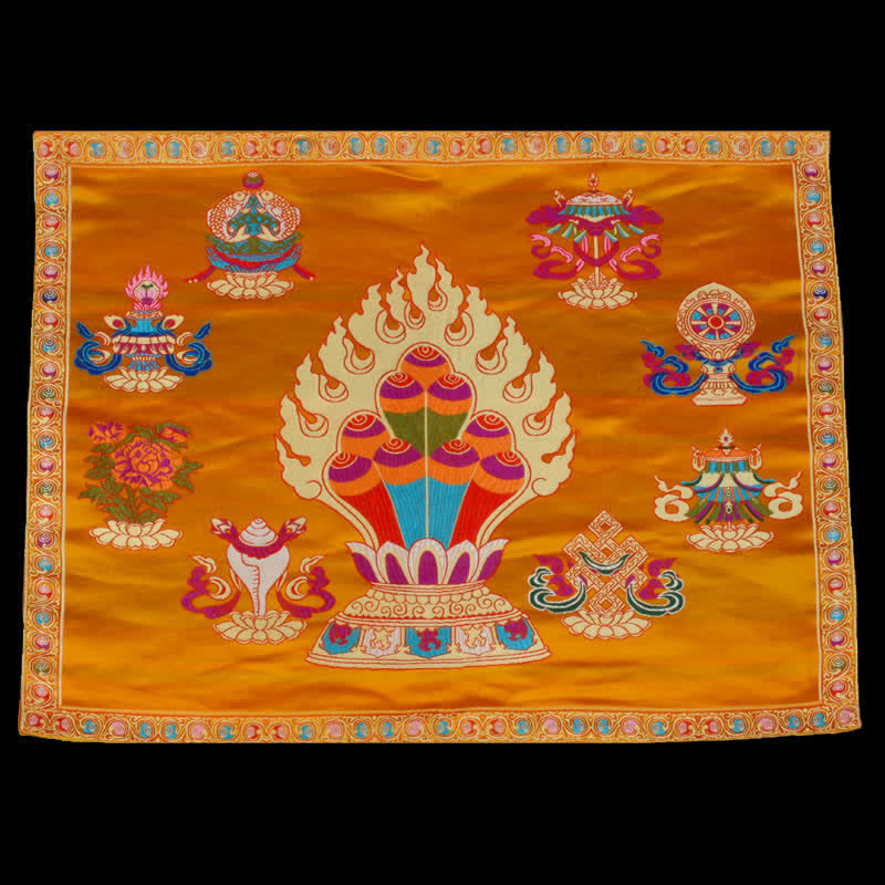 Buddha Stones Prayer Altar Mat Healing Meditation 8 Auspicious Symbols Mat Prayer Altar BS Yellow