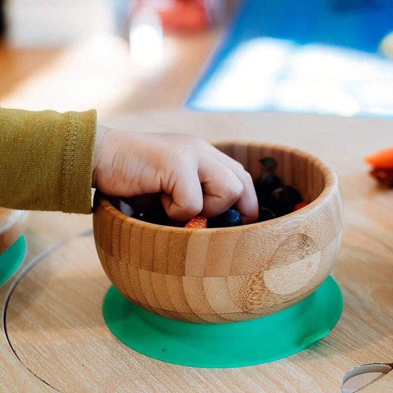Juego de cuenco y cuchara de bambú con ventosa Fidtoy – Cuenco para bebés para BLW
