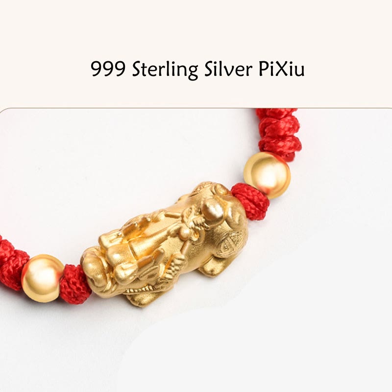 Buddha Stones 999 Sterling Silver PiXiu Wealth King Kong Knot String Braided Kids Child Bracelet Bracelet BS 6
