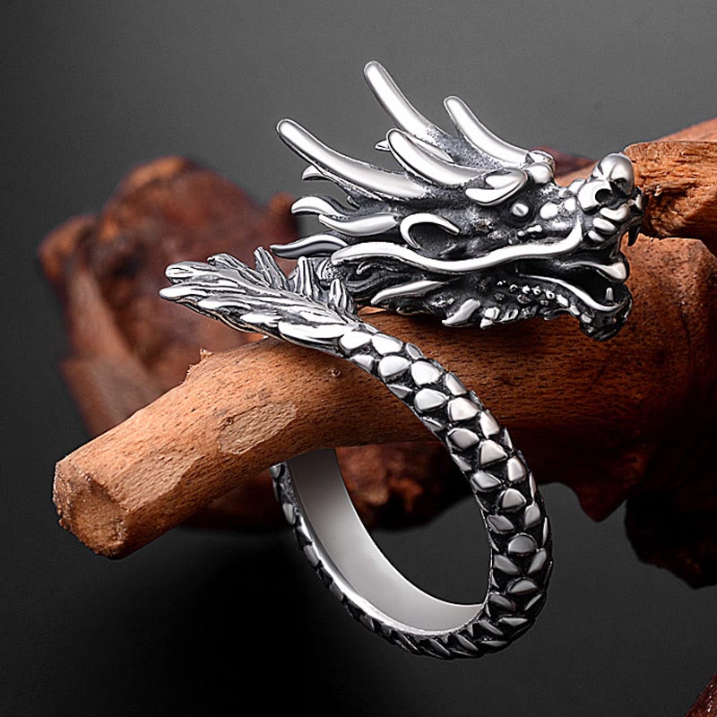 Buddha Stones 990 Sterling Silver Vintage Dragon Design Luck Protection Strength Adjustable Ring Ring BS 1