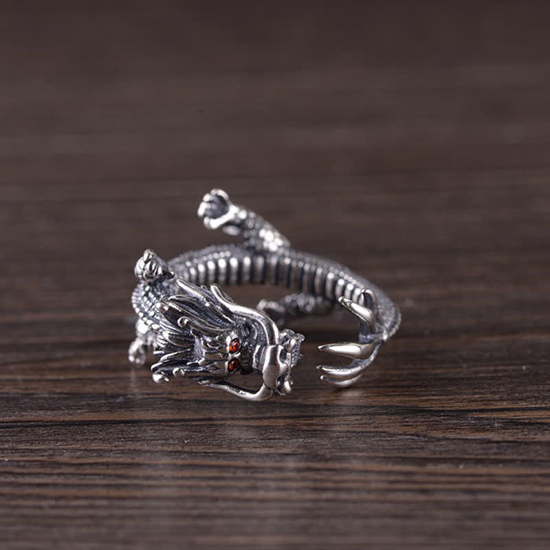 Foviel 925 Sterling Silver Dragon Luck Protection Ring