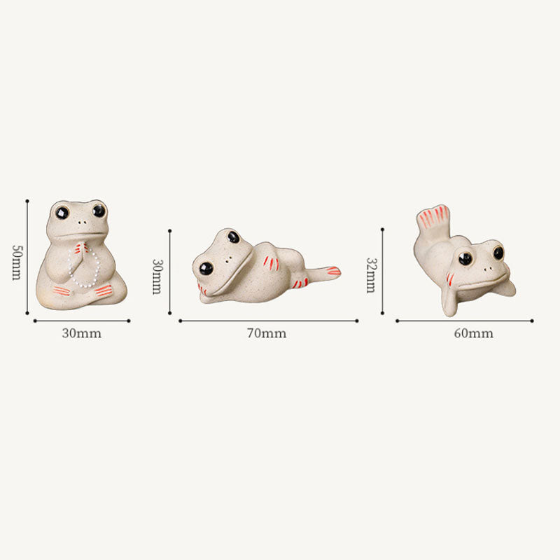 Buddha Stones Mini Small Praying Frog Ceramic Wealth Prosperity Home Tea Pet Figurine Decoration Decorations BS 7