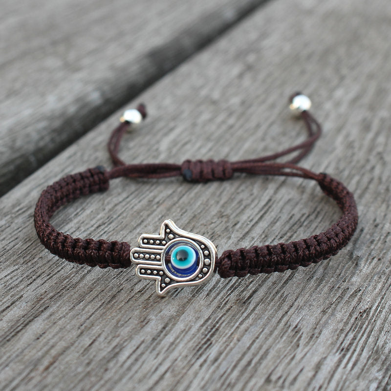 Buddha Stones Handmade Hamsa Symbol Protection Luck String Bracelet Bracelet BS Brown(Bracelet Size 16-24cm)