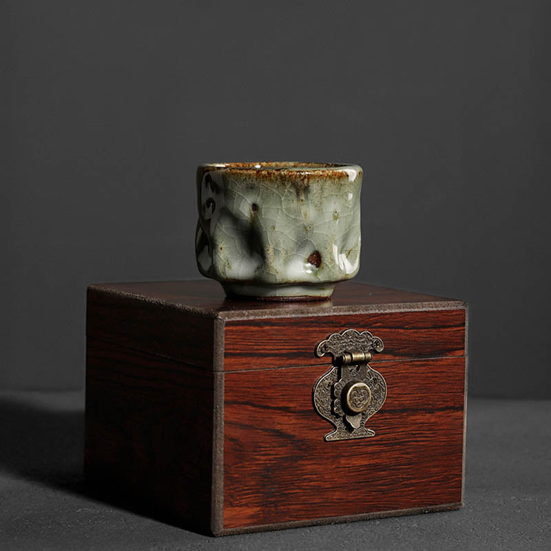 Buddha Stones Handcrafted Simple Cracked Ice Texture Chinese Jianzhan Ceramic Teacup Kung Fu Tea Cup Jian Zhan Tea Cup BS 10
