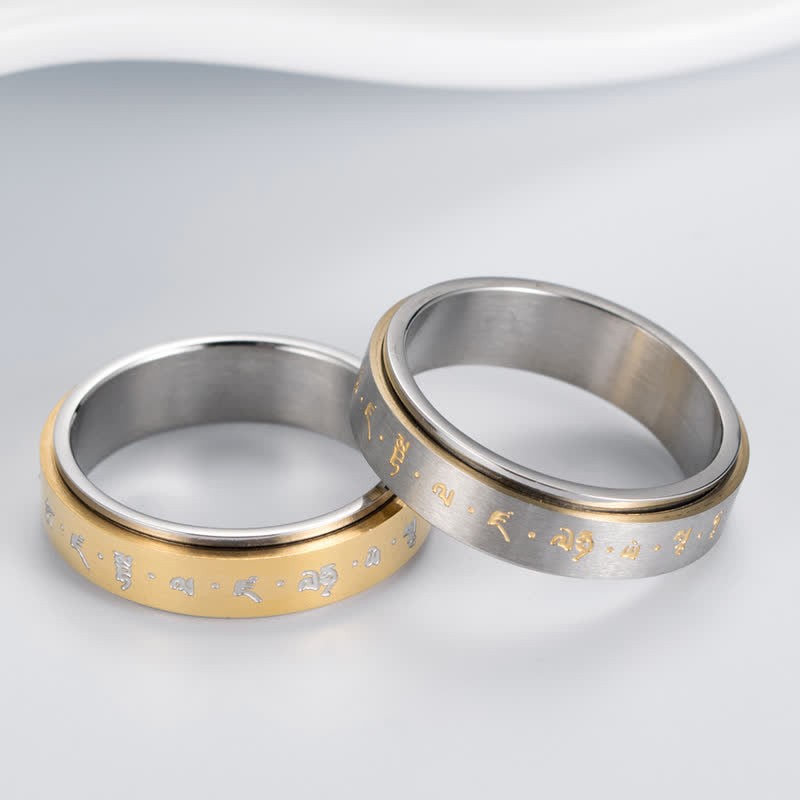 Buddha Stones Mantra Titanium Steel Balance Rotatable Ring Ring BS 1