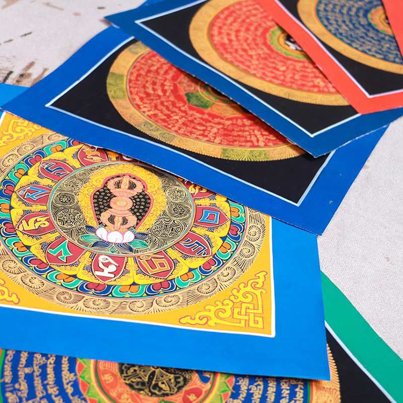 Buddha Stones Tibetan Handmade Thangka Painting Blessing Thangka Blind Box Random Color Pattern Tibetan Thangka BS 1