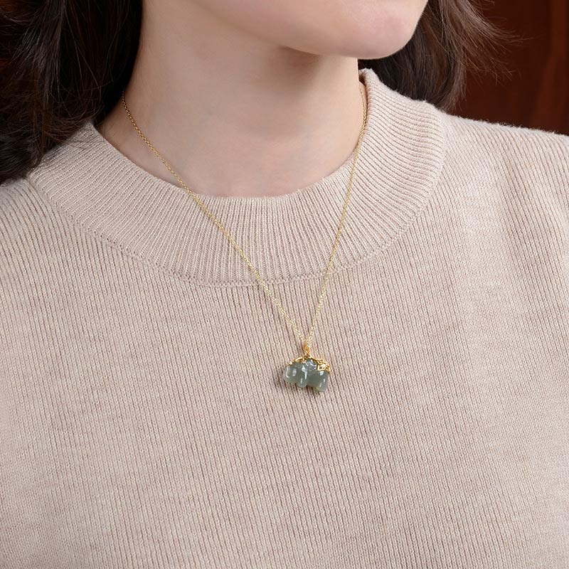 Buddha Stones 925 Sterling Silver Jade Elephant Blessing Fortune Necklace Chain Pendant Necklaces & Pendants BS 2