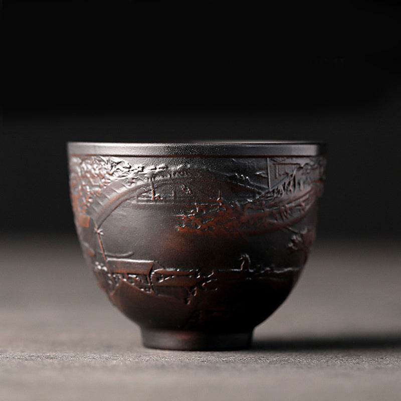 Buddha Stones Lotus Leaf Flower Landscape Dragon Bamboo Ceramic Teacup Kung Fu Tea Cup Bowl Cup BS Landscape 7.5cm*6cm*140ml