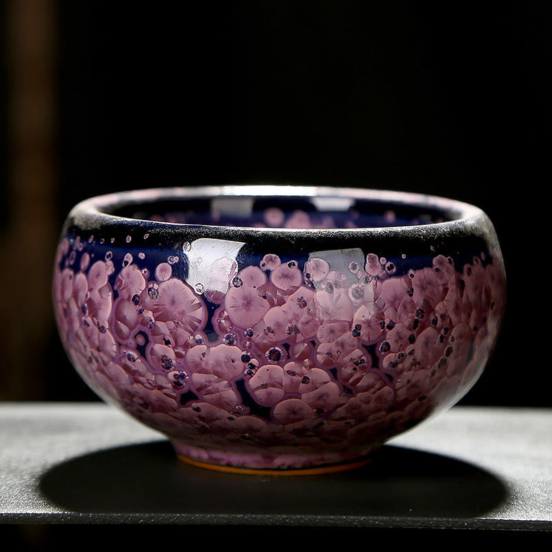 Buddha Stones Colorful Iris Flowers Chinese Jianzhan Kiln Change Porcelain Teacup Tenmoku Kung Fu Tea Cup Jian Zhan Tea Cup BS 9