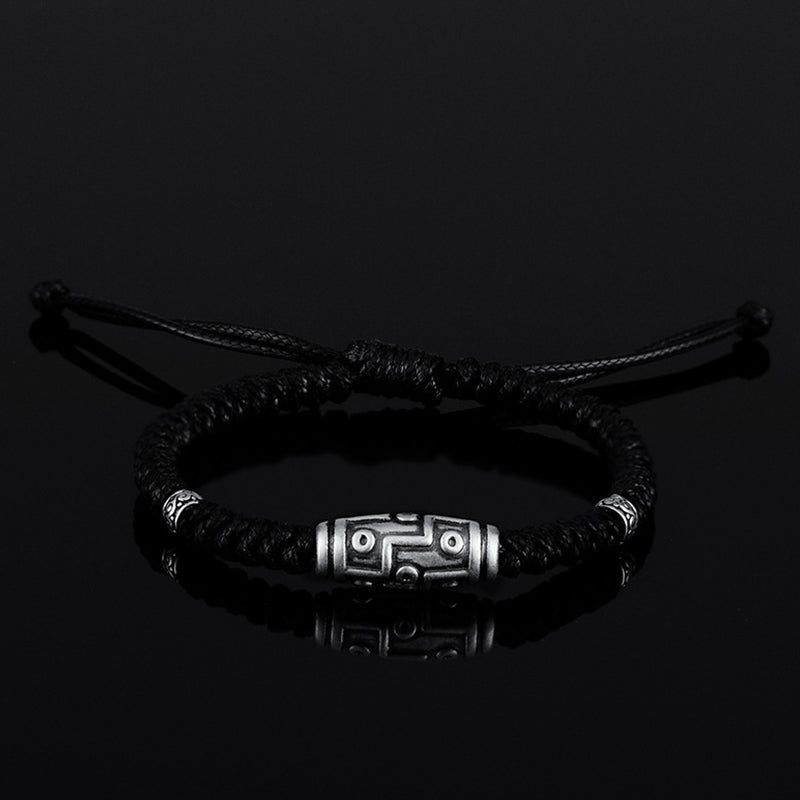 Buddha Stones 999 Sterling Silver Nine-Eye Dzi Bead Pattern Blessing Rope Bracelet Bracelet BS 14