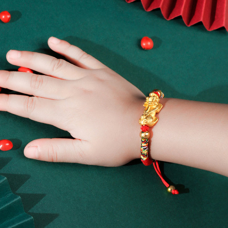 Buddha Stones 999 Sterling Silver PiXiu Wealth King Kong Knot String Braided Kids Child Bracelet Bracelet BS 2