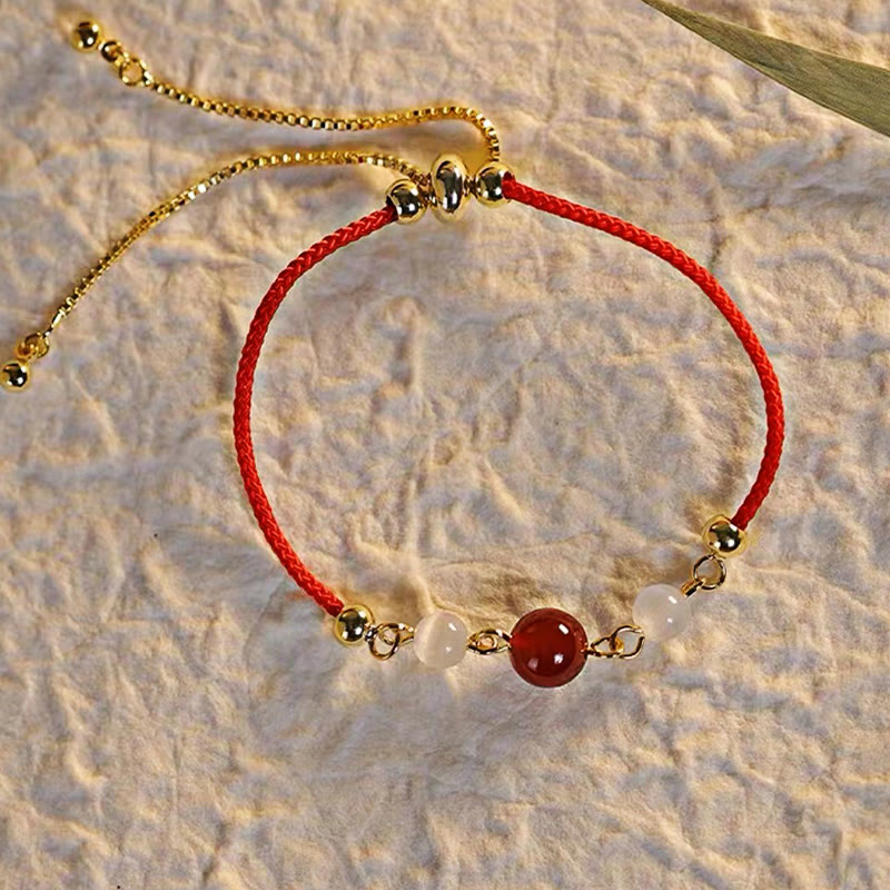 Buddha Stones Red Agate Cat Eye Braided String Confidence Bracelet Bracelet BS 3