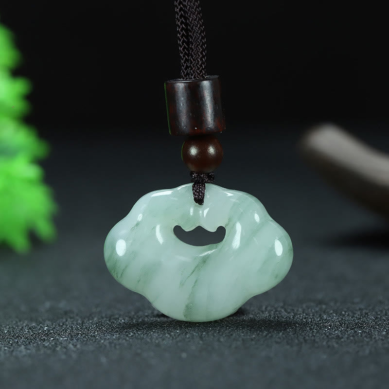 Buddha Stones Tianshan Jade Golden Silk Jade Chinese Lock Charm Abundance Necklace Pendant 3