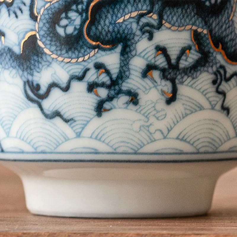 Buddha Stones Small Blue And White Dragon Pattern Ceramic Teacup Kung Fu Tea Cups 45ml Cup BS 8