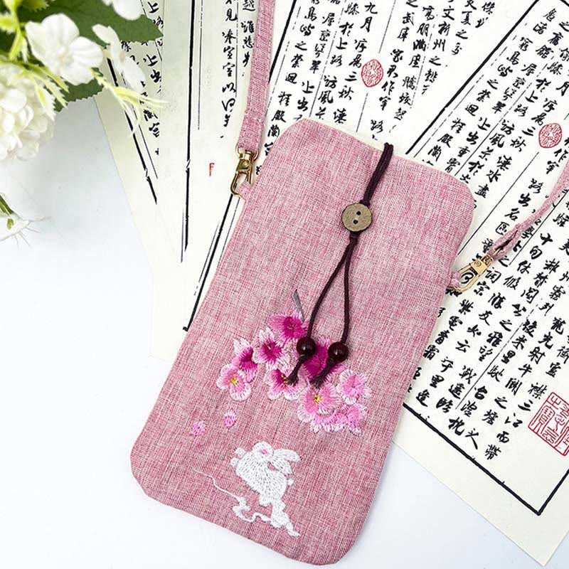 Buddha Stones Small Embroidered Flowers Crossbody Bag Shoulder Bag Cellphone Bag 11*20cm Crossbody Bag BS 35