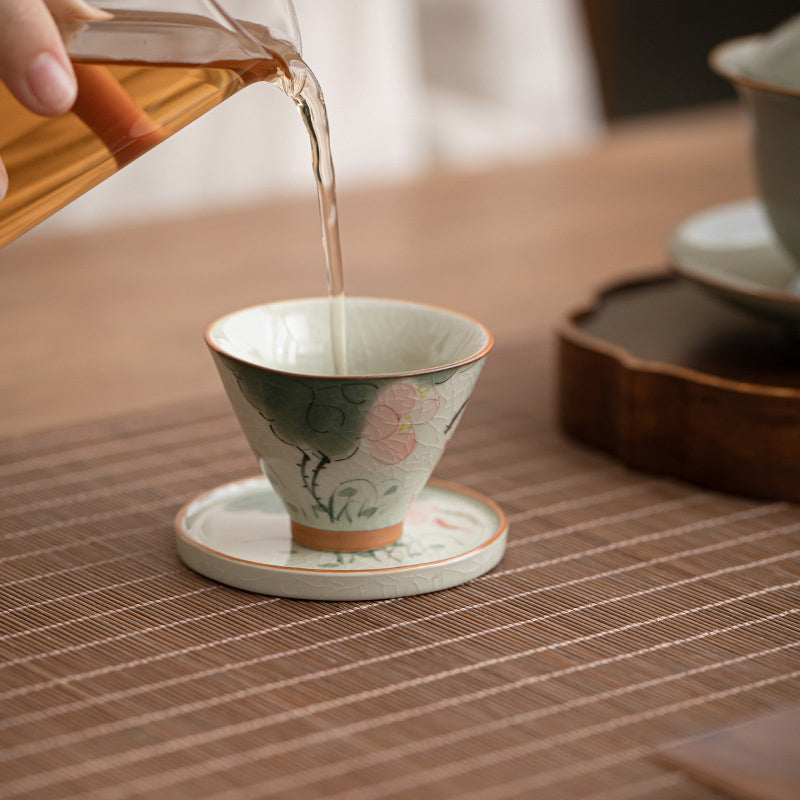 Buddha Stones Persimmon Boat Koi Fish Lotus Ceramic Teacup Kung Fu Tea Cup 50ml Cup BS 11