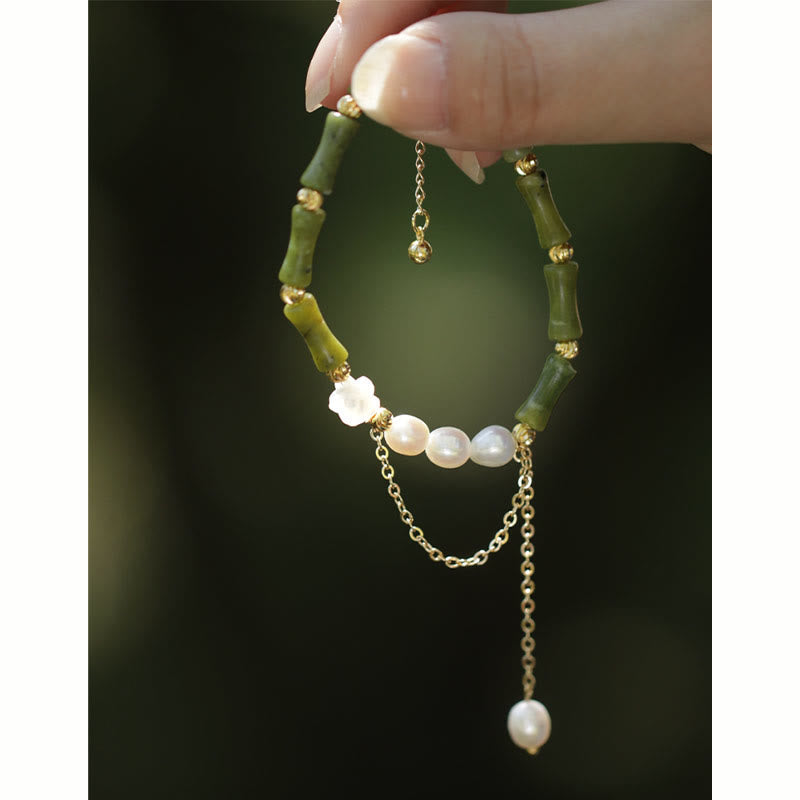 Buddha Stones Green Bamboo Jade Lily of the Valley Wealth Bracelet Bracelet BS 5