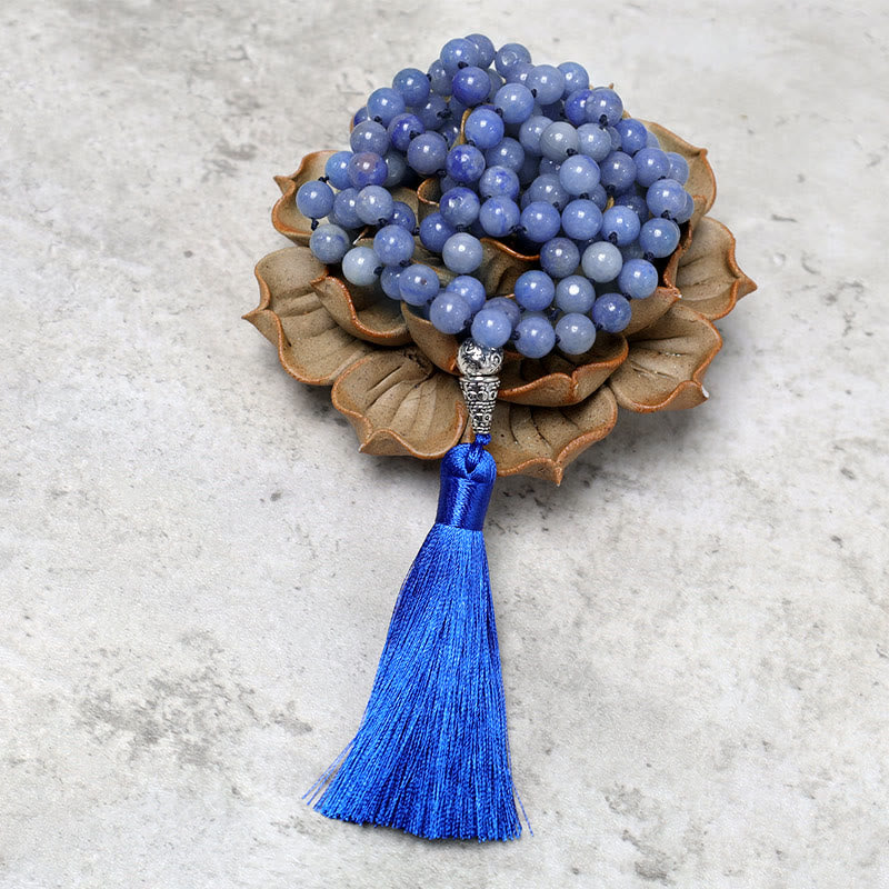 Buddha Stones 108 Mala Blue Aventurine Beads Yoga Meditation Prayer Beads Necklace Bracelet BS 4
