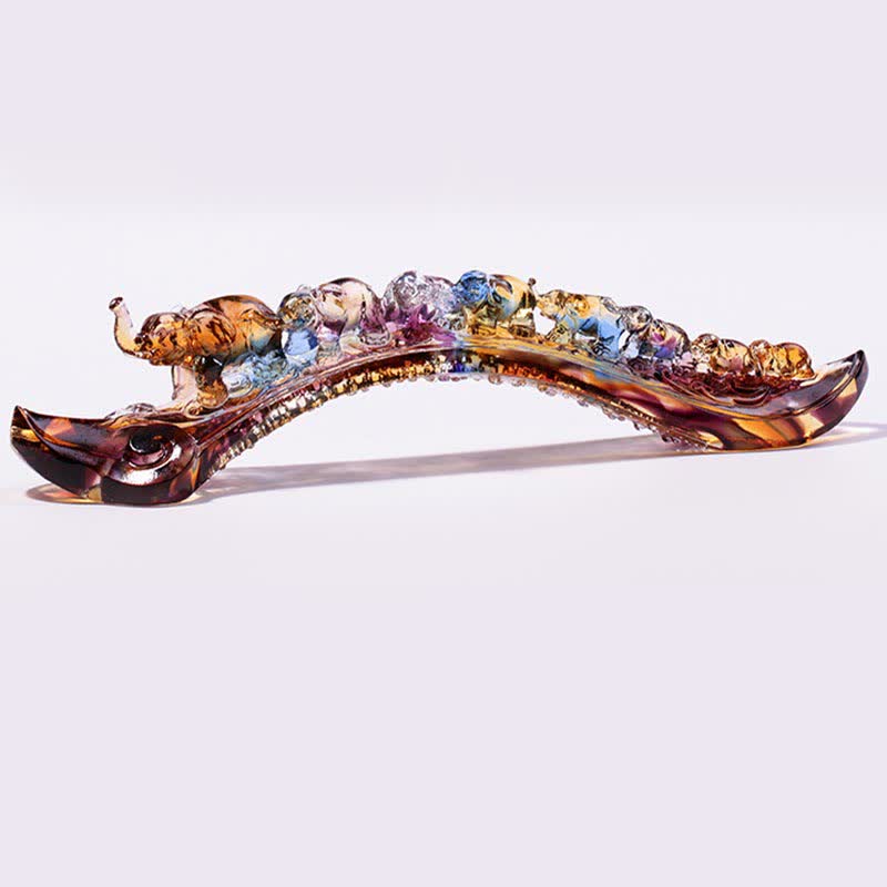 Buddha Stones Handmade Liuli Crystal Ruyi Elephant Art Piece Home Decoration With Crystal Base Decorations BS 9