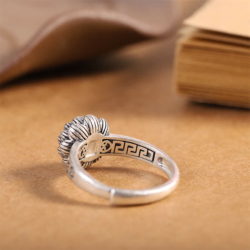Buddha Stones925 Sterling Silver Lotus Red Agate Confidence Blessing Ring - image 9