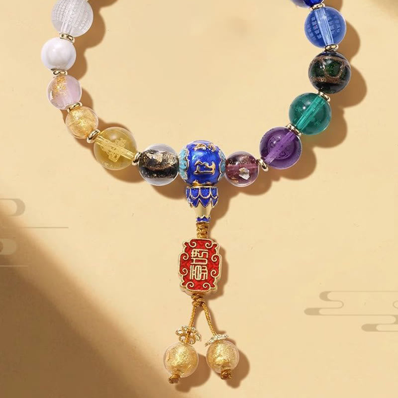 Buddha Stones Tibetan Colorful Incense Ash Liuli Glass Bead Om Mani Padme Hum Dorje Vajra 18 Beads Wrist Mala Wrist Mala BS 2