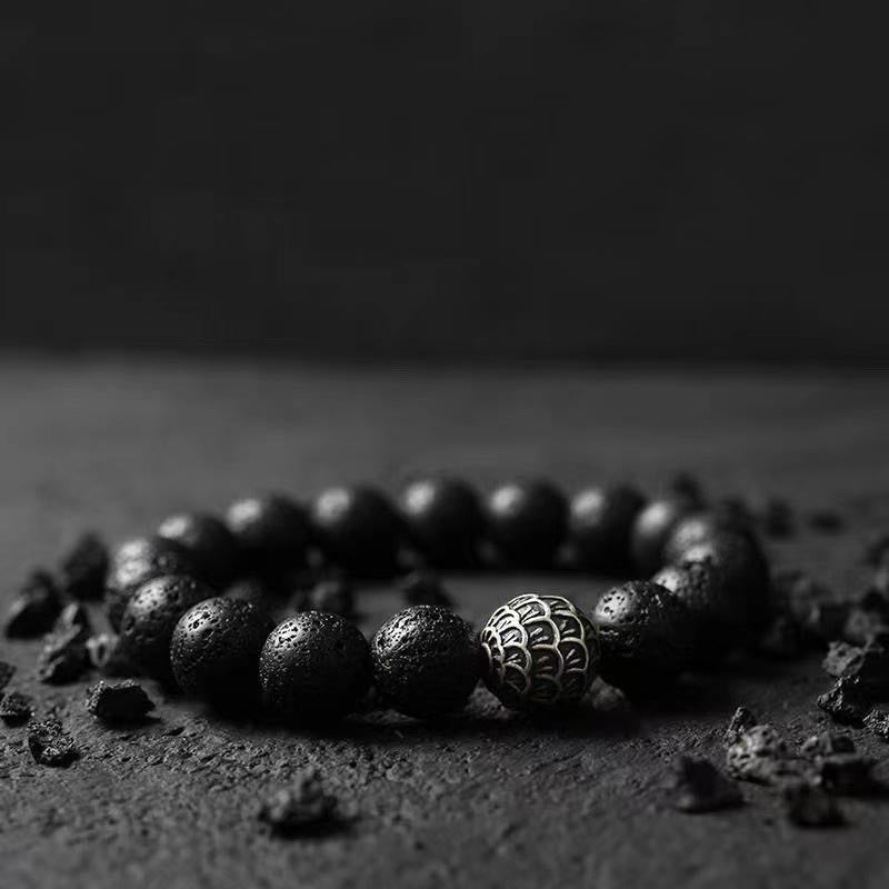 Buddha Stones Lava Rock Fish Scales Bead Healing Bracelet Bracelet BS 1